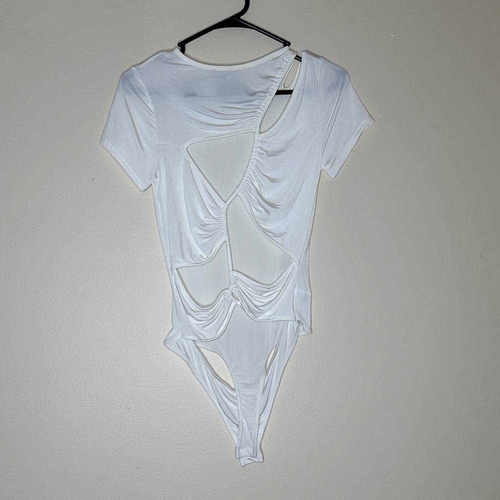 Fashion Nova White Cut-Out Bodysuit